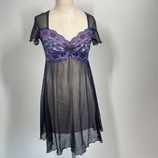 Claire Pettibone Slip Dress Women S Black Floral Sheer Pullover Mini A Line