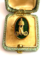 Antique Imperial Faberge Maria Feodorovna Silver 84 Gild Green Enamel AT Ring