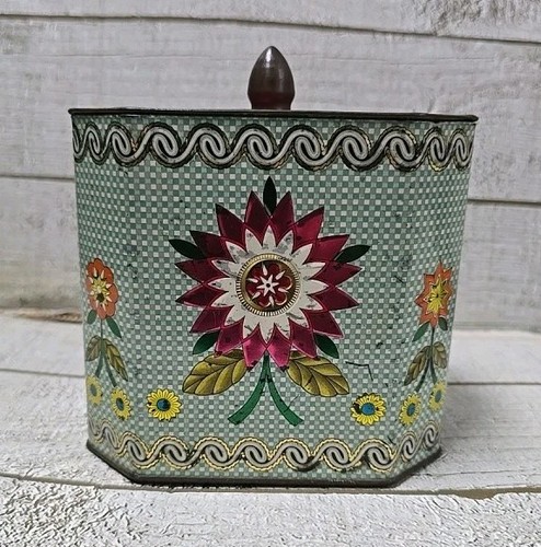 Vintage floral tin canister - vintage,
