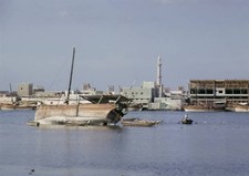 Dubai Creek Scene Dhows And Barges Moored At A Quay On Dubai Creek- Old Photo