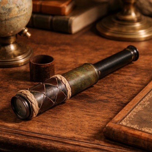 Vintage brass leather wrapped - brass,