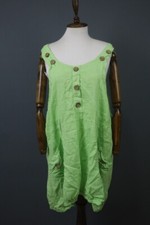 SARAH SANTOS Green Linen Wide Straps Scoop Neck Button Front Tank Dress Size M