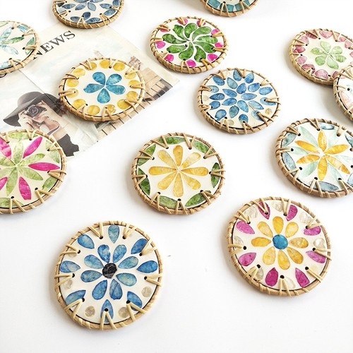 Pcs round rattan - round, coasters