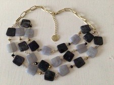C  63   COLLIER NECKLACE, THREE STRAND BLACK & GREY SQUARES, NWOT,   22” MAXIMUM