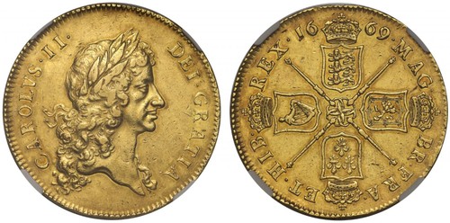 Charles 1669 five guineas - ii,
