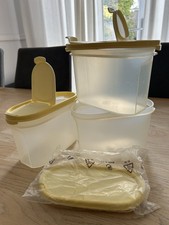 Tupperware Vintage Set Of 3 Containers With Dual Opening Yellow Lids
