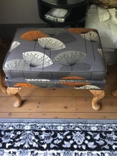 Original Parker Knoll  Footstool Reupholstered in Sandersons Dandelion Clocks