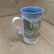 Presingoll Pottery Cornwall Mug Cornish Countryside Footed Mug Scroll Handle