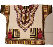 Unisex Dashiki African Tribal Print Caftan Shirt Tan - XXL