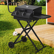 Gas BBQ Meat Grill Outdoor Barbecue Grill Camping BBQ Oven Garden Fold Trolley