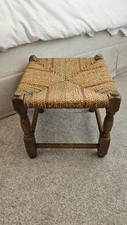 Vintage Wooden Woven Wicker Rattan Foot Stool