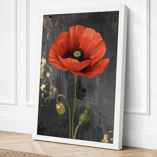 Red poppy botanical canvas - red,