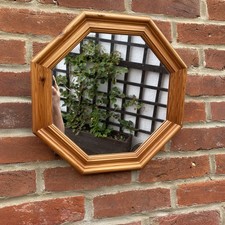 Vintage Mirror Hexagon Wood Frame Wall Hanging 37cm
