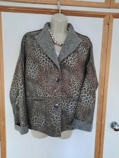 Ladies Oska Style Boiled Wool Grey Camel Animal Print Jacket size UK 14 Perfect 