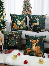 4 Pack Christmas Cushion Covers 40cm Sofa Pillow Cases Festive Xmas Decor Home