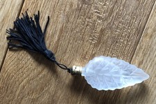 Vintage Frosted Glass Leaf Perfume Bottle With Black Tassel