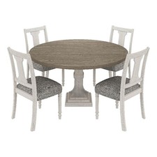 Sane 5pc Dining Table and Chair Set- Fiddleback- Round Top- Gray- White