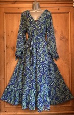Joe Browns 16 Blue Green Paisley Autumnal Winter Maxi Dress Boho Hippy Retro