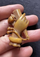 Antique Beautiful Detailing Hand Hold Flower Fan Bakelite? Brooch