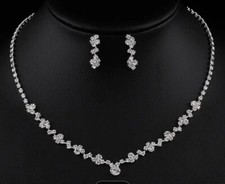 Ladies Dainty Diamonte Necklace Earring Set Perfect For Weddings Bride Party