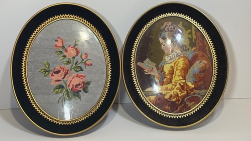 Pair vintage needlepoint - pair,
