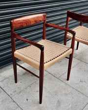Vintage 1960s Danish rosewood & paper cord carver chair by H W Klein for Bramin
