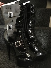 Black PVC Boots Size UK6 New