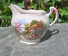 Vintage Royal Vale Vintage Country Cottage Milk Jug ½pint Gold Rim 