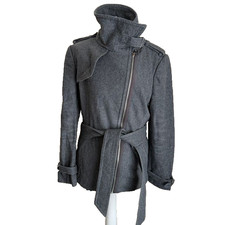 Ted Baker Size 5 UK 16 Coat Grey Wool Blend Belted Lined Asymmetric Zip Jacket