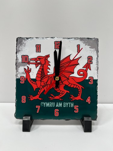 Welsh dragon slate clock - slate,