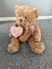 Cute Brown Plush Teddy Bear with "Hugs & Kisses" Heart