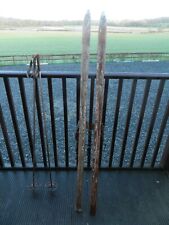 Antique WOODEN SKIS & POLES.Shop display or prop.Collectable Sports Equipment.