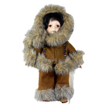Vintage The Leonardo Collection 13" Porcelain Inuit Doll Native Alaska