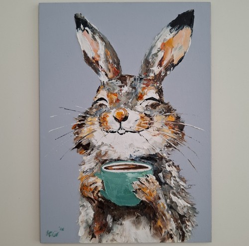 Oil painting hare enjoying - painting,