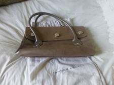 TANNER KROLLE large double handled fold over handbag pale mink imprinted leather