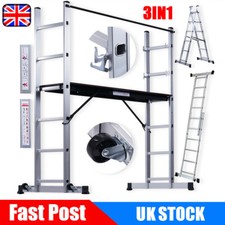 3In1 Aluminium Ladder Working Scaffold Tower Steps Platform Scaffolding Security
