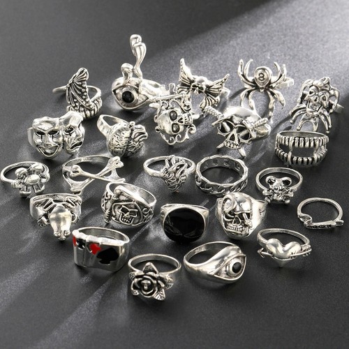 24pcs gothic skeleton ring set - gothic,