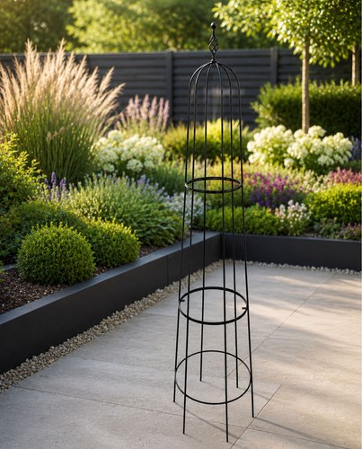 Black steel garden obelisk - garden,