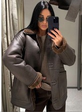 Zara Faux Leather Reversible Double Faced Coat Dark Brown Size XS 6318/248 New