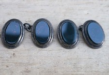 Vintage Sterling Silver, Bloodstone, Chain Link Cufflinks