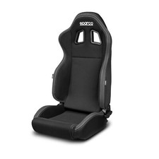 Sparco R100 Seat - Black Fabric with Grey Stitching - Recline Lever, Base Mount