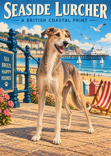 Lurcher print seaside dog - lurcher,