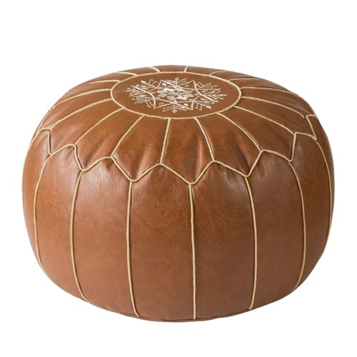 Leather round pouf - leather, cover