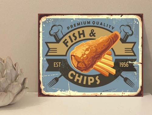 Fish chips rustic metal - 1x,