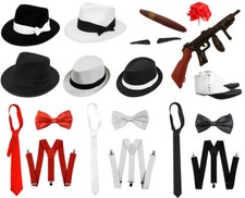 MENS 1920s FANCY DRESS COSTUME GANGSTER 20 HAT BRACES TIE CHOOSE ACCESSORIES LOT