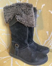 GARVALIN GIRLS BLACK LEATHER SUEDE FAUX FUR BOOTS SIZE 11 UK 30 EUR 