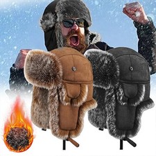 Men Aviator Trapper Hat Faux Leather Fur Winter Ski Ushanka Earflap Russian Warm
