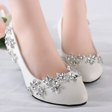 Lace Bling Wedding Shoes Prom Formal Bridal Pump High Heels Low Heels flat shoes