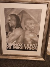 Original A2 Mike Tyson Vs Lennox Lewis Penci Art (Framed) + BONUS Signed Gloves