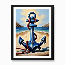 Ship anchor, Ropes, Oil painting 9  Framed Wall Art Poster Canvas Print Picture